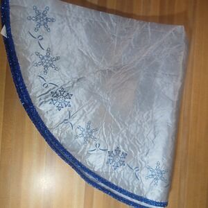 Christmas Tree Skirt With Blue Glitter On Edge